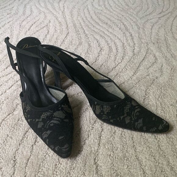 Delman Shoes - Delman Black Lace Heels